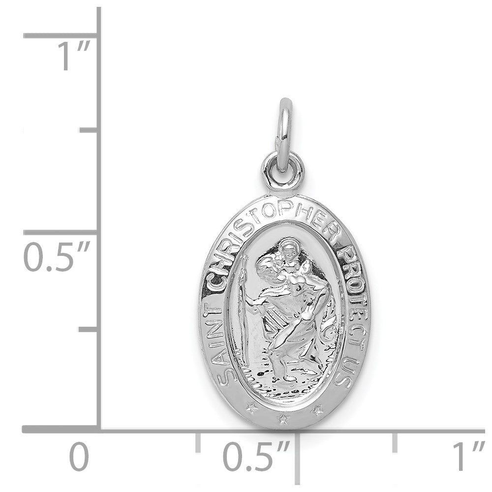 Sterling Silver Rhodium-plated Saint Christopher Pendant, 22x10mm
