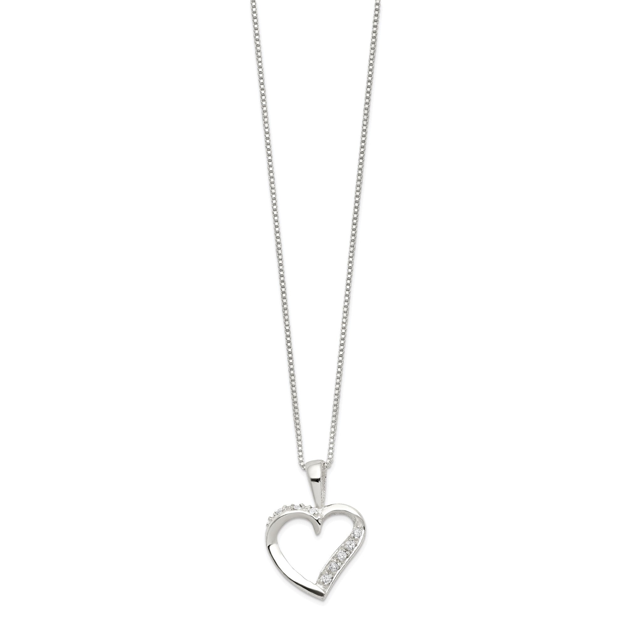 Sterling Silver Heart Pendant Necklace with CZ Stones, 18 inch Chain