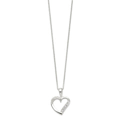 Sterling Silver Heart Pendant Necklace with CZ Stones, 18 inch Chain