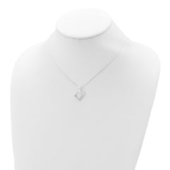 Sterling Silver Heart Pendant Necklace with CZ Stones, 18 inch Chain