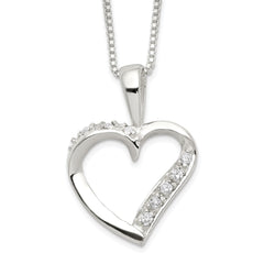Sterling Silver Heart Pendant Necklace with CZ Stones, 18 inch Chain