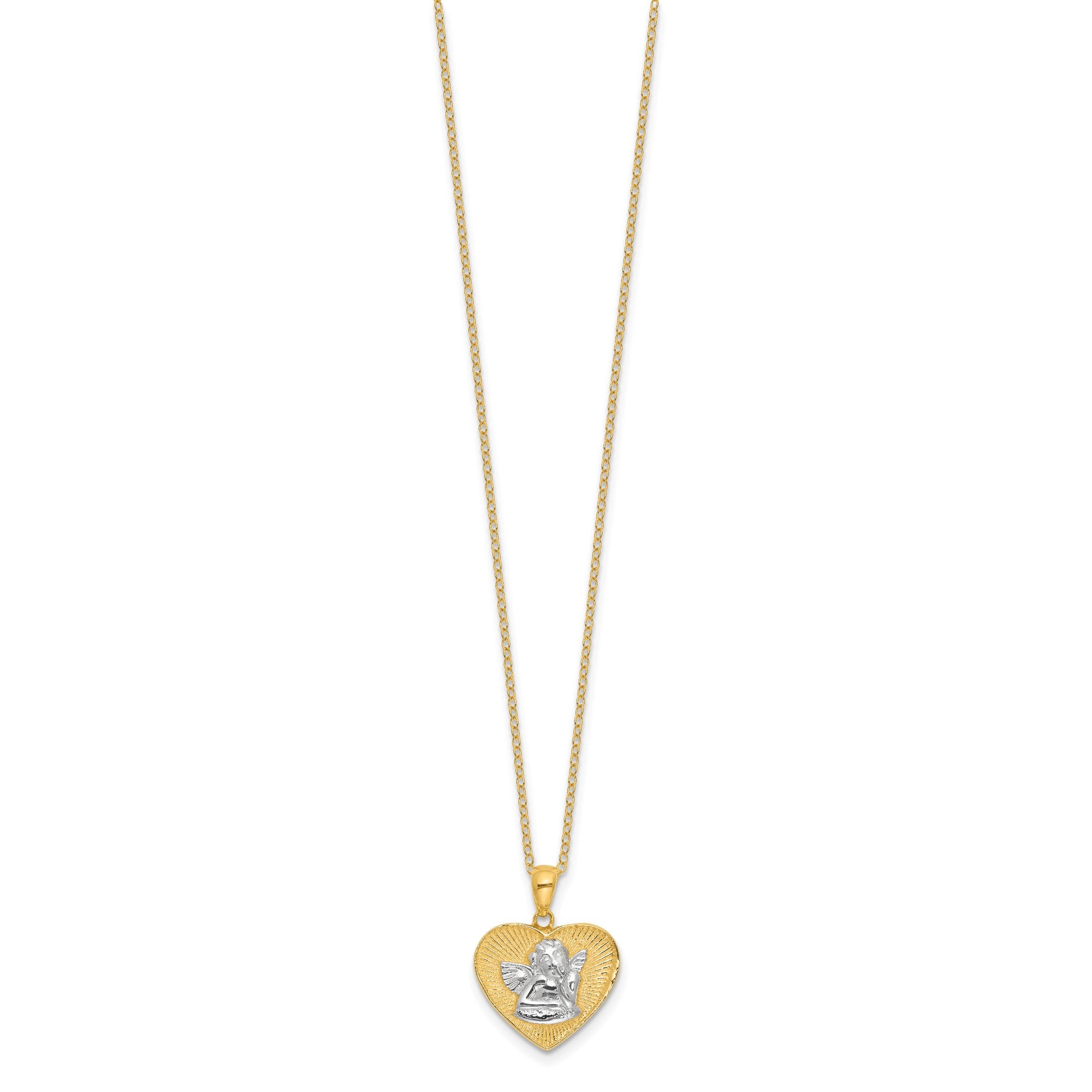 Sterling Silver With Gold Tone Angel and Heart 18in Pendant Necklace