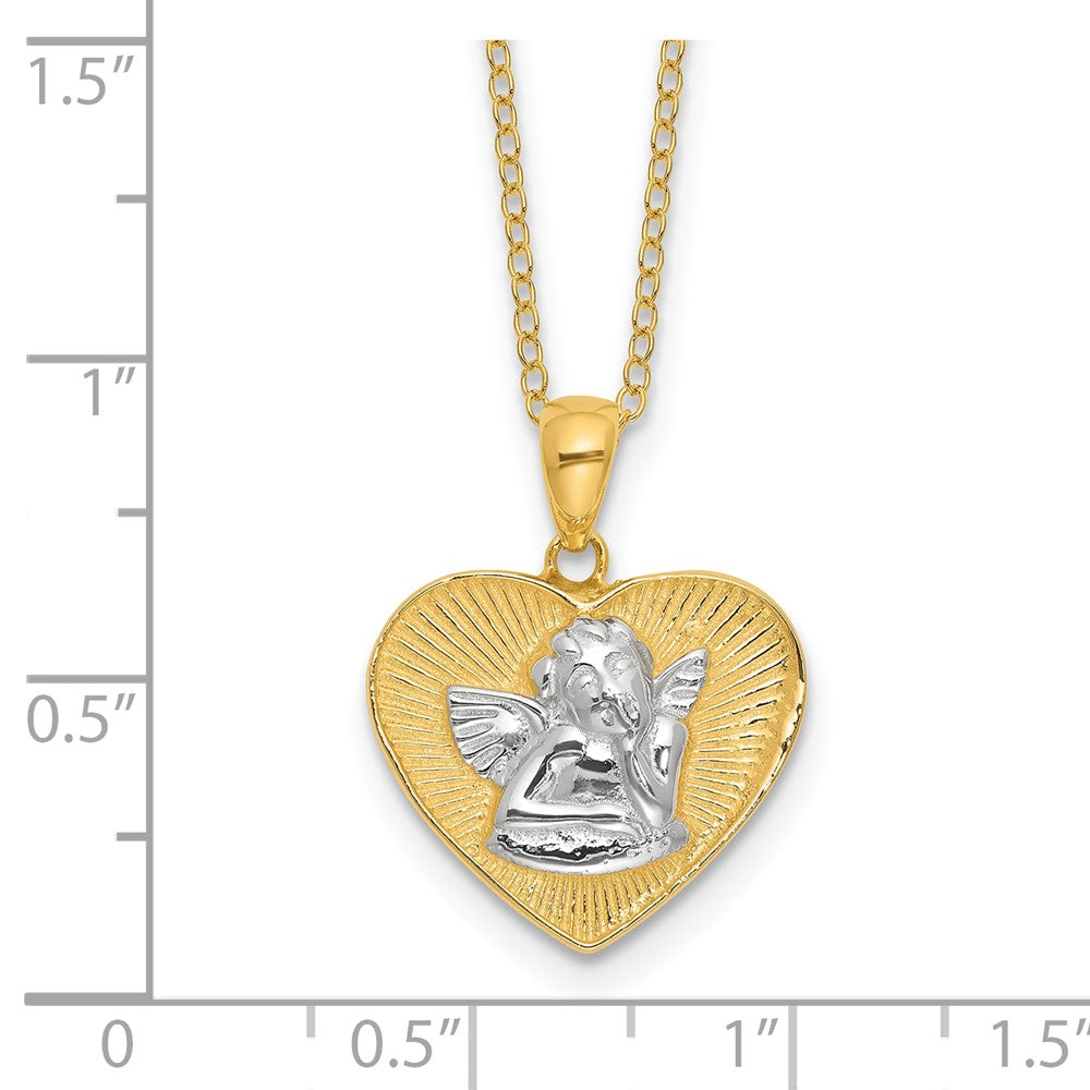 Sterling Silver With Gold Tone Angel and Heart 18in Pendant Necklace