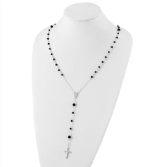 Sterling Silver High Polished Black Onyx Rosary Necklace, 33 Inch