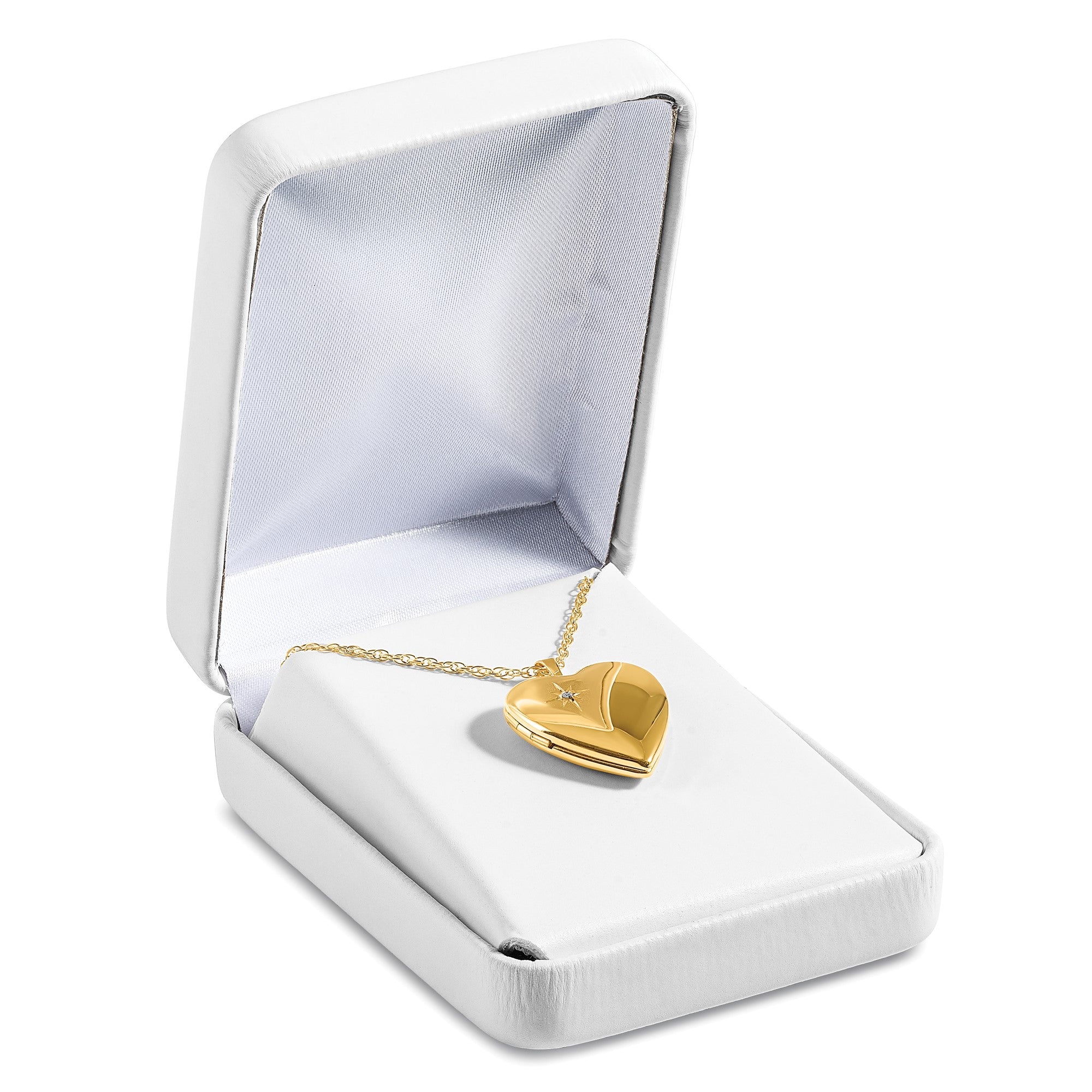 14K Yellow Gold Filled 20mm Star Diamond Heart Photo Locket Necklace, 18"