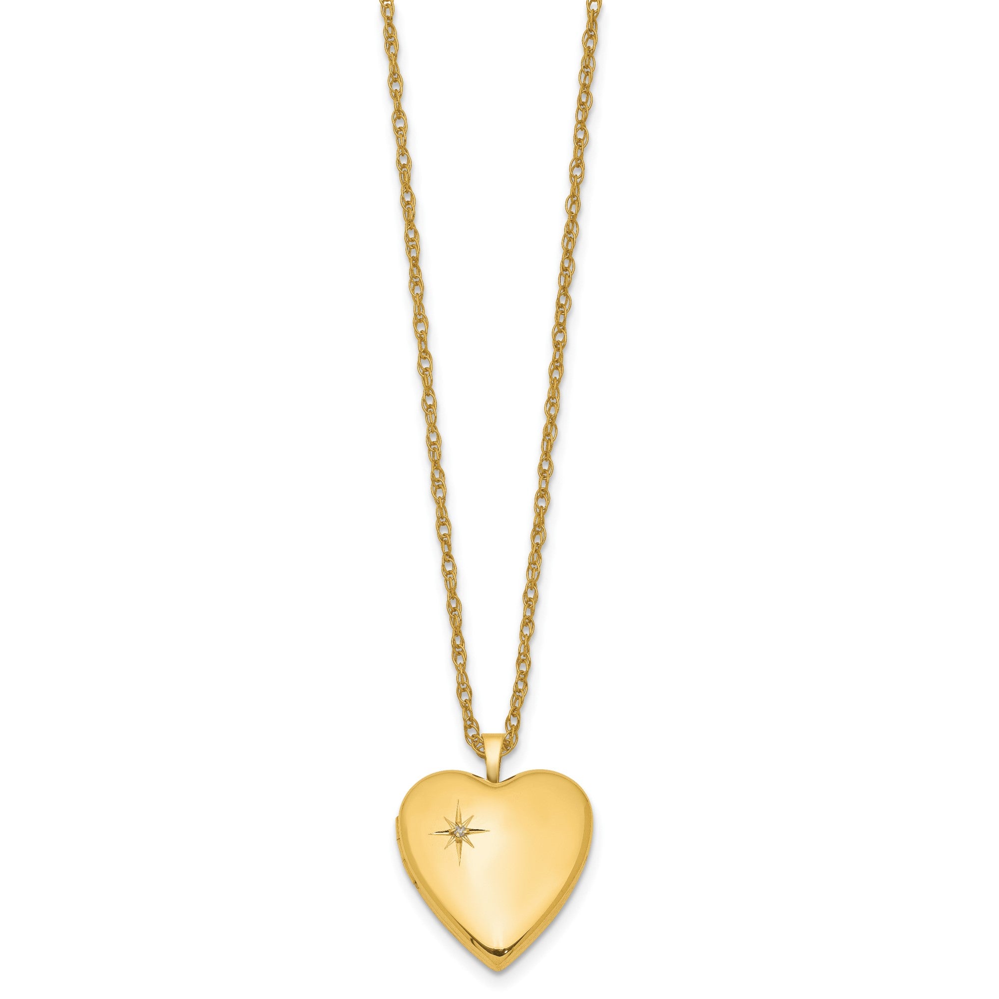 14K Yellow Gold Filled 20mm Star Diamond Heart Photo Locket Necklace, 18"