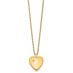 14K Yellow Gold Filled 20mm Star Diamond Heart Photo Locket Necklace, 18"