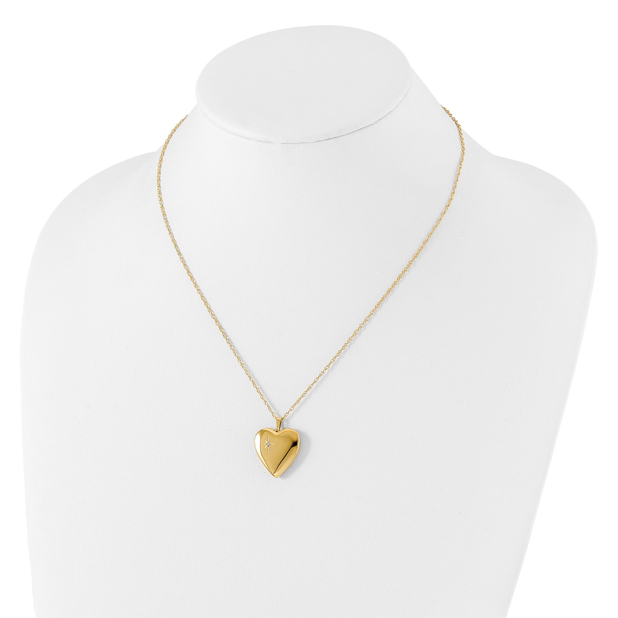 14K Yellow Gold Filled 20mm Star Diamond Heart Photo Locket Necklace, 18"