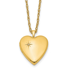 14K Yellow Gold Filled 20mm Star Diamond Heart Photo Locket Necklace, 18"