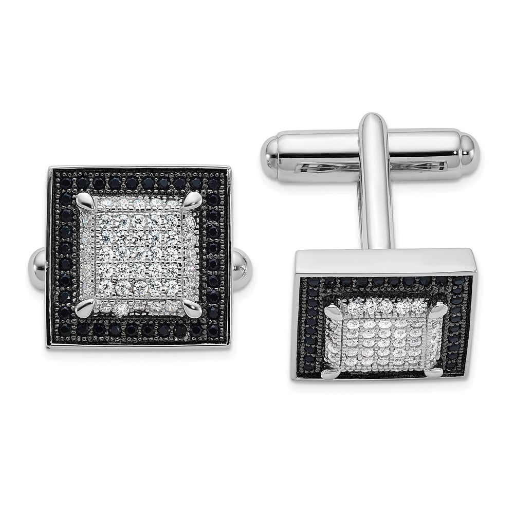 Brilliant Embers Sterling Silver Rhodium-plated 162 Stone Micro Pav‚ Black and White CZ Cuff Links fine designer jewelry for men and women