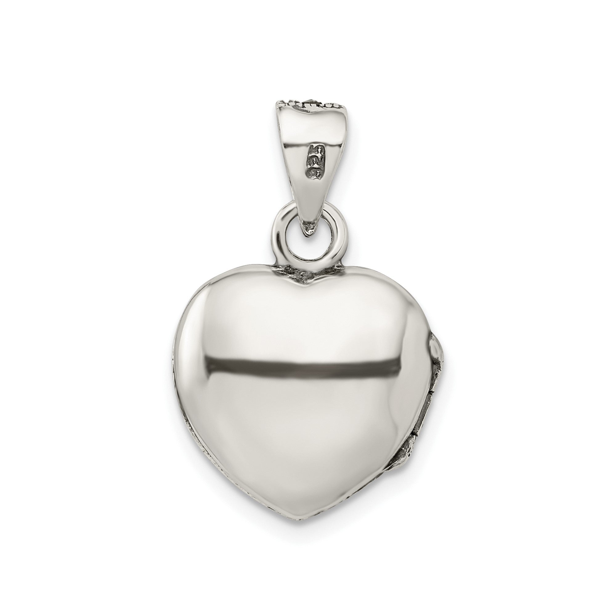 Sterling Silver Heart Locket Pendant with Red Enamel and Marcasite, 25x17mm