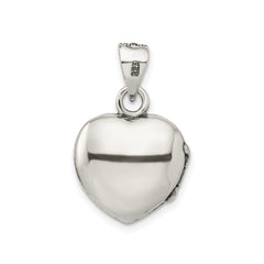 Sterling Silver Heart Locket Pendant with Red Enamel and Marcasite, 25x17mm