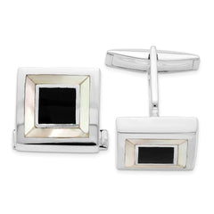 Sterling Silver Rhodium-plated Mother Of Pearl & Enamel Cufflinks fine designer jewelry for men and women
