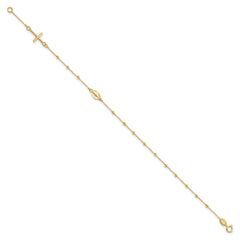 14K Yellow Gold Religious Cross and Rosary Beaded Bracelet, 7.5 inches fine designer jewelry for men and women