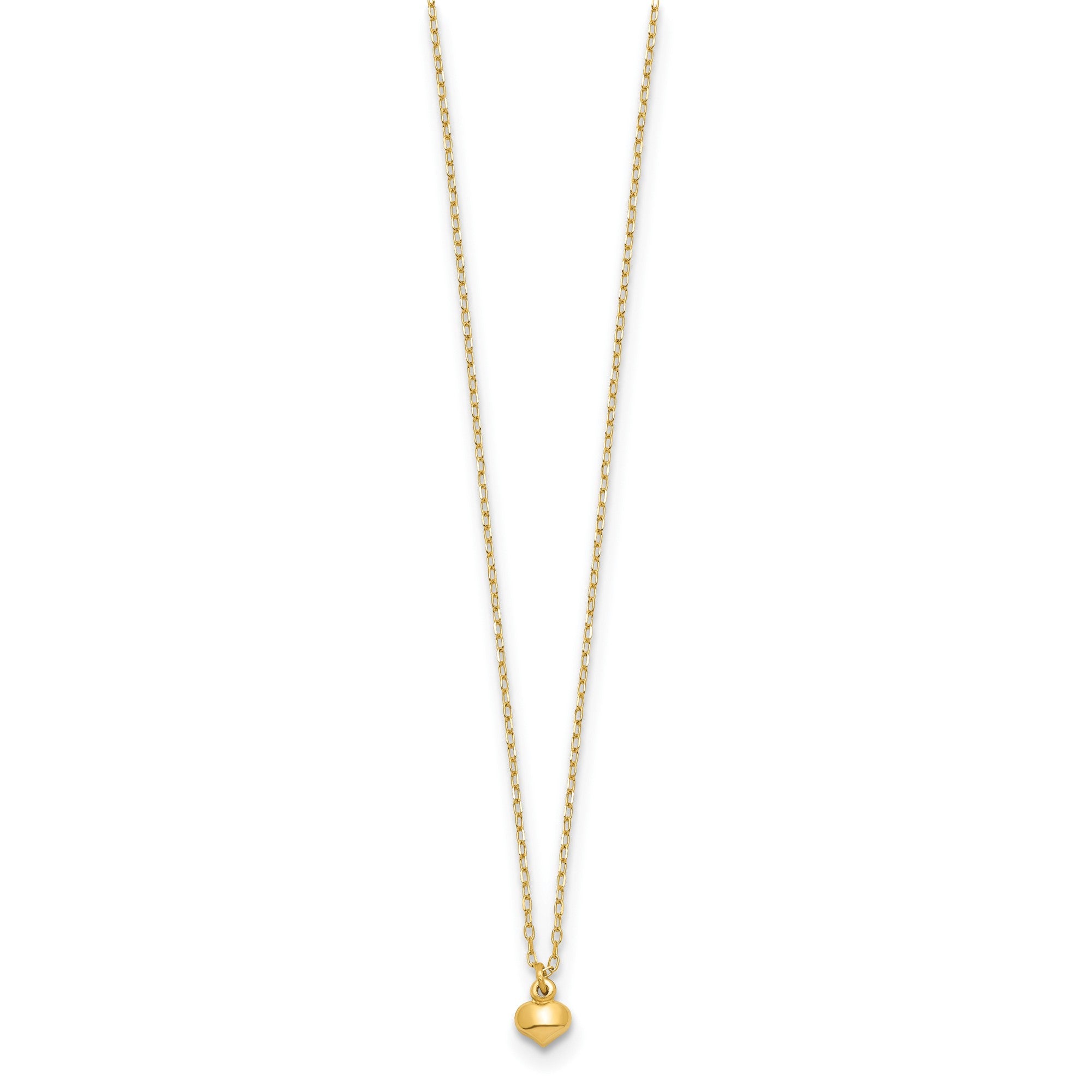 14K Yellow Gold Puffed Heart Pendant Necklace, 16.5 inches