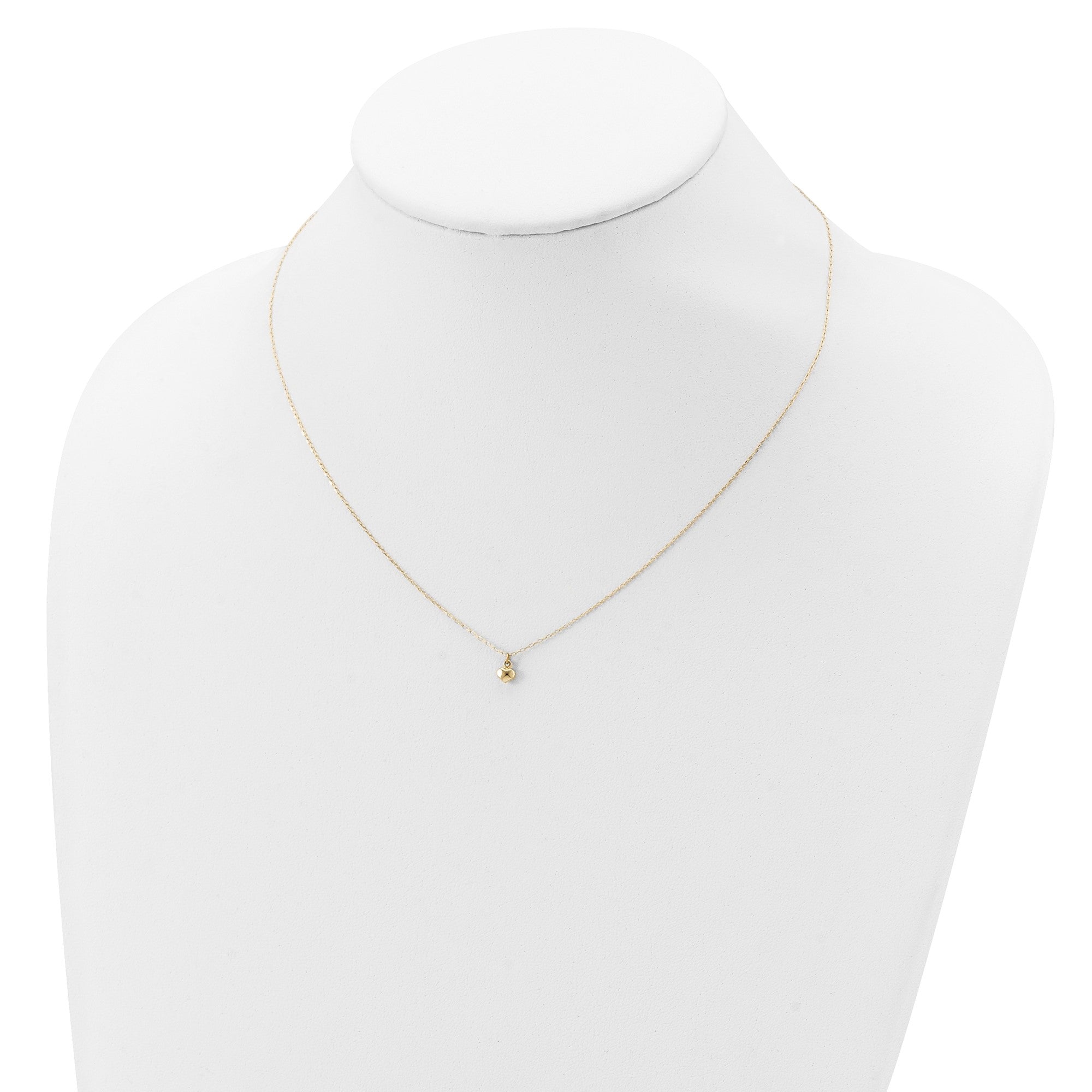 14K Yellow Gold Puffed Heart Pendant Necklace, 16.5 inches