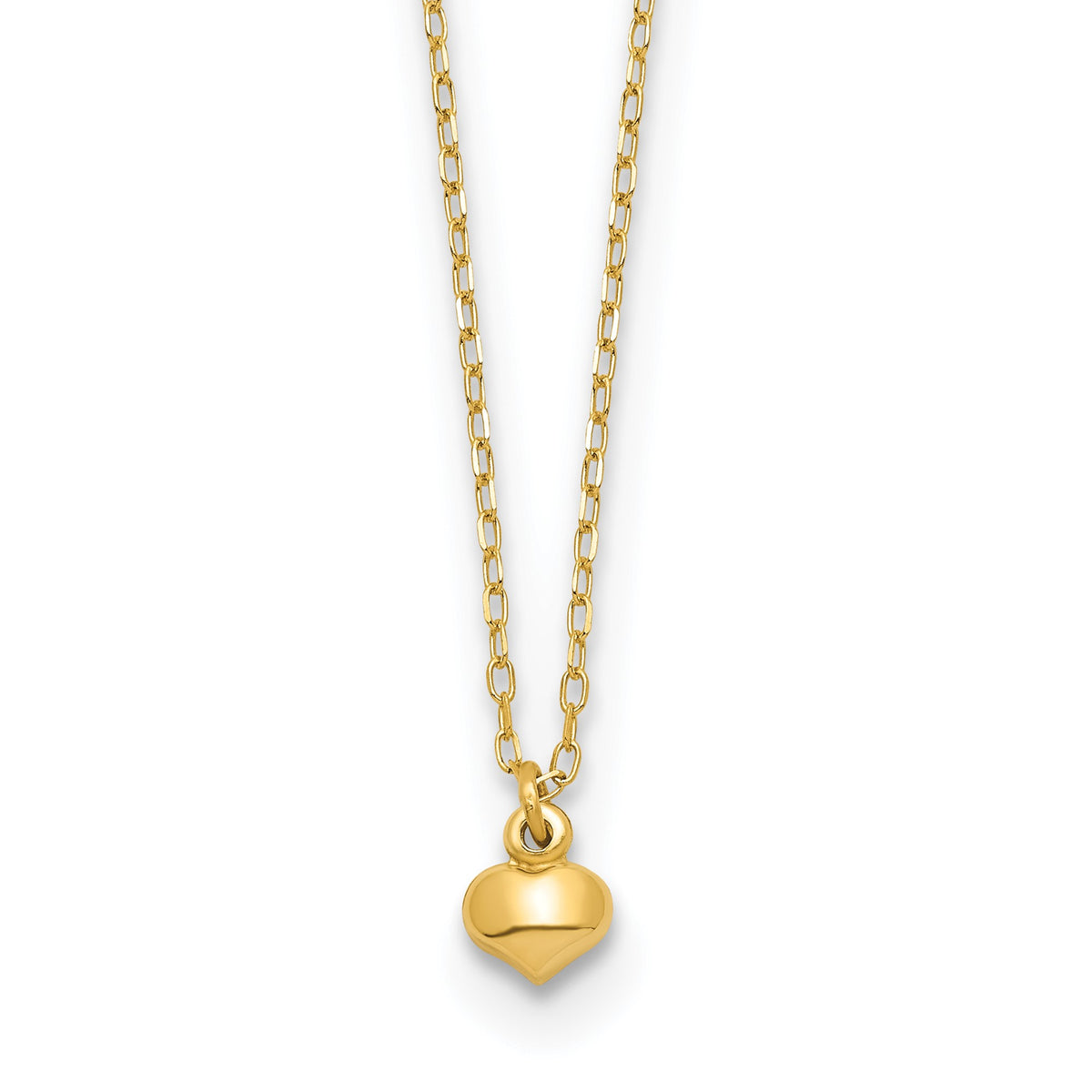 14K Yellow Gold Puffed Heart Pendant Necklace, 16.5 inches