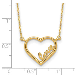14K Yellow Gold Open Heart with LOVE Inside Adjustable 17 inch Necklace