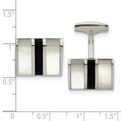 Chisel Stainless Steel Polished Mother Of Pearl and Black Onyx Cufflinks fine designer jewelry for men and women