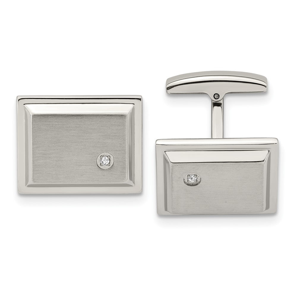 Chisel Stainless Steel Brushed and Polished CZ Rectangle Cufflinks fine designer jewelry for men and women