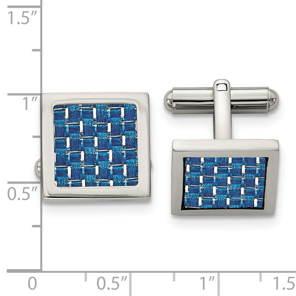 Chisel Stainless Steel Polished with Blue Carbon Fiber Inlay Square Cufflinks fine designer jewelry for men and women