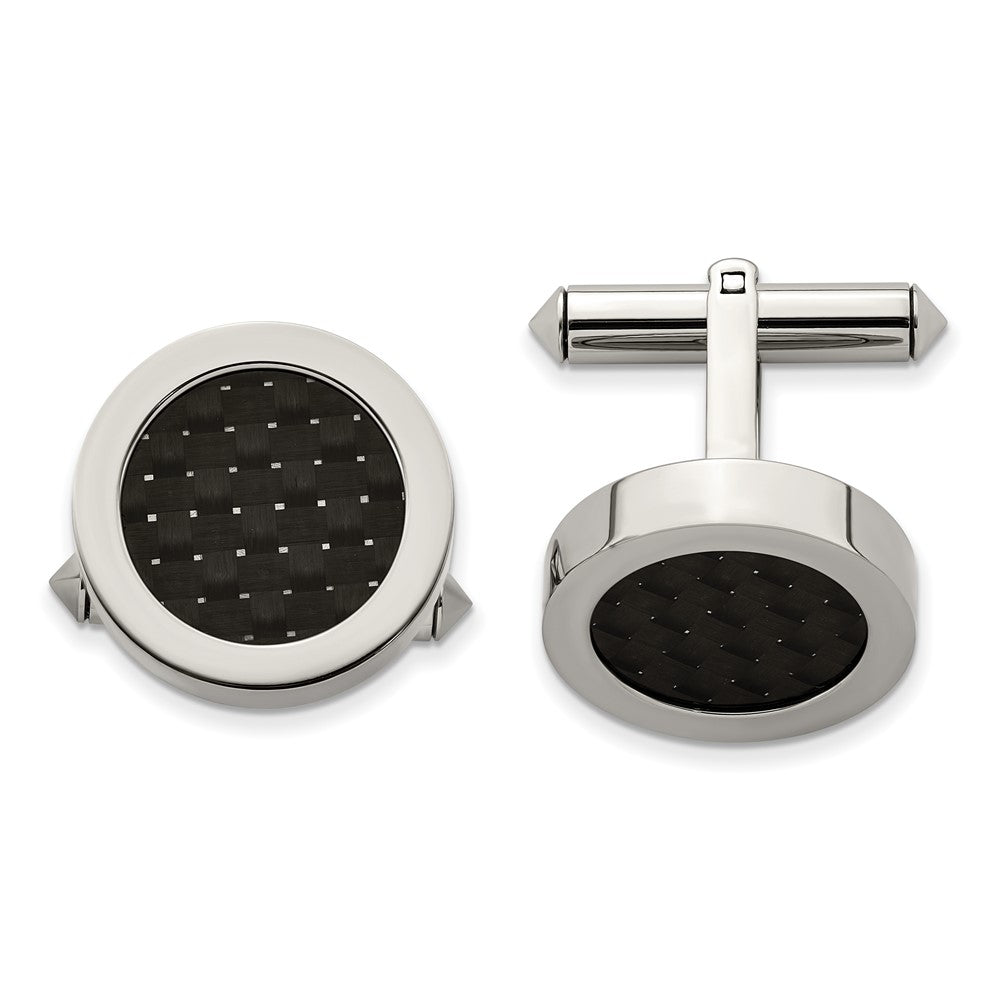 Chsisel Titanium Polished with Black Carbon Fiber Inlay Cuff Links fine designer jewelry for men and women