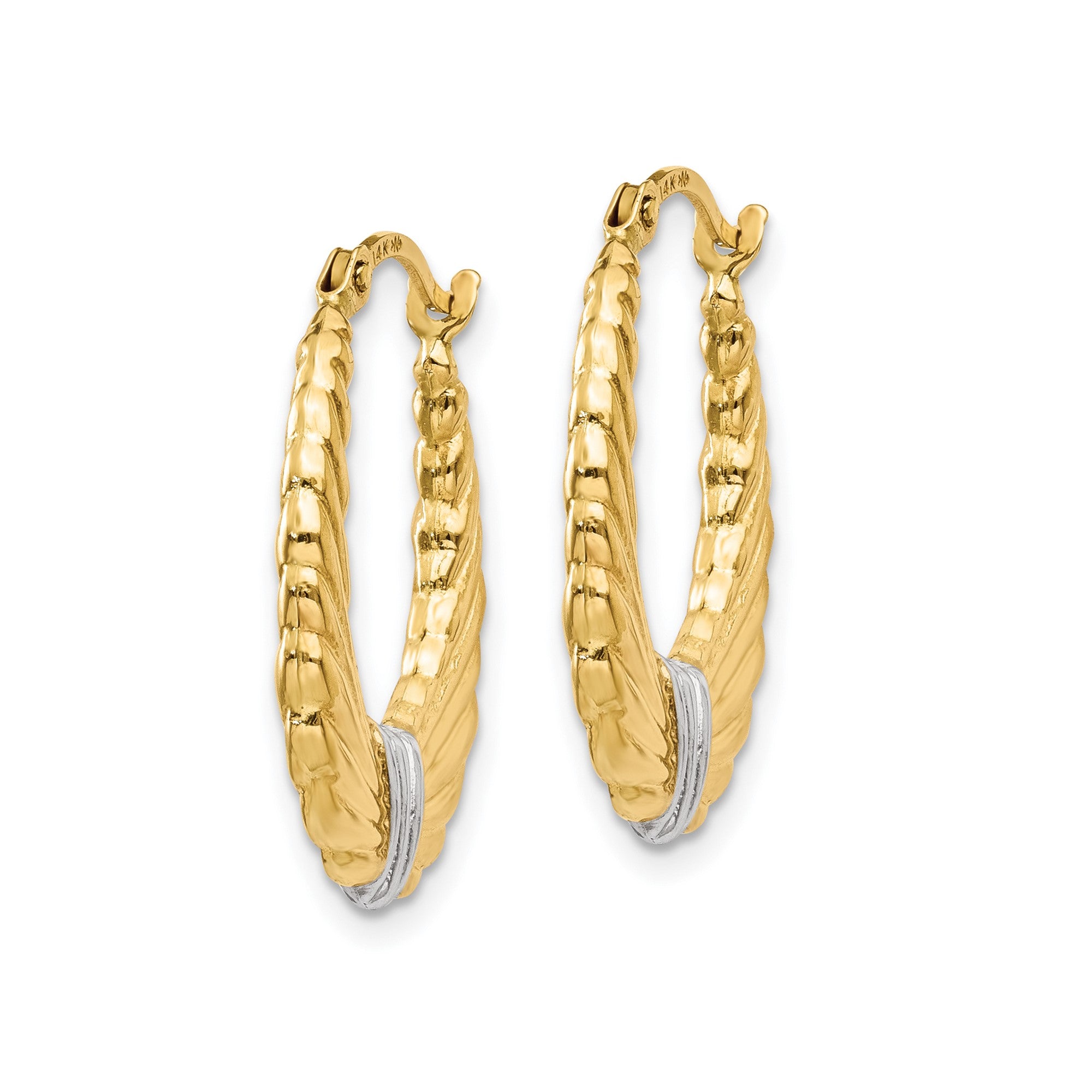 14k Yellow Gold and Rhodium Designer Hoop Earrings, 20mm
