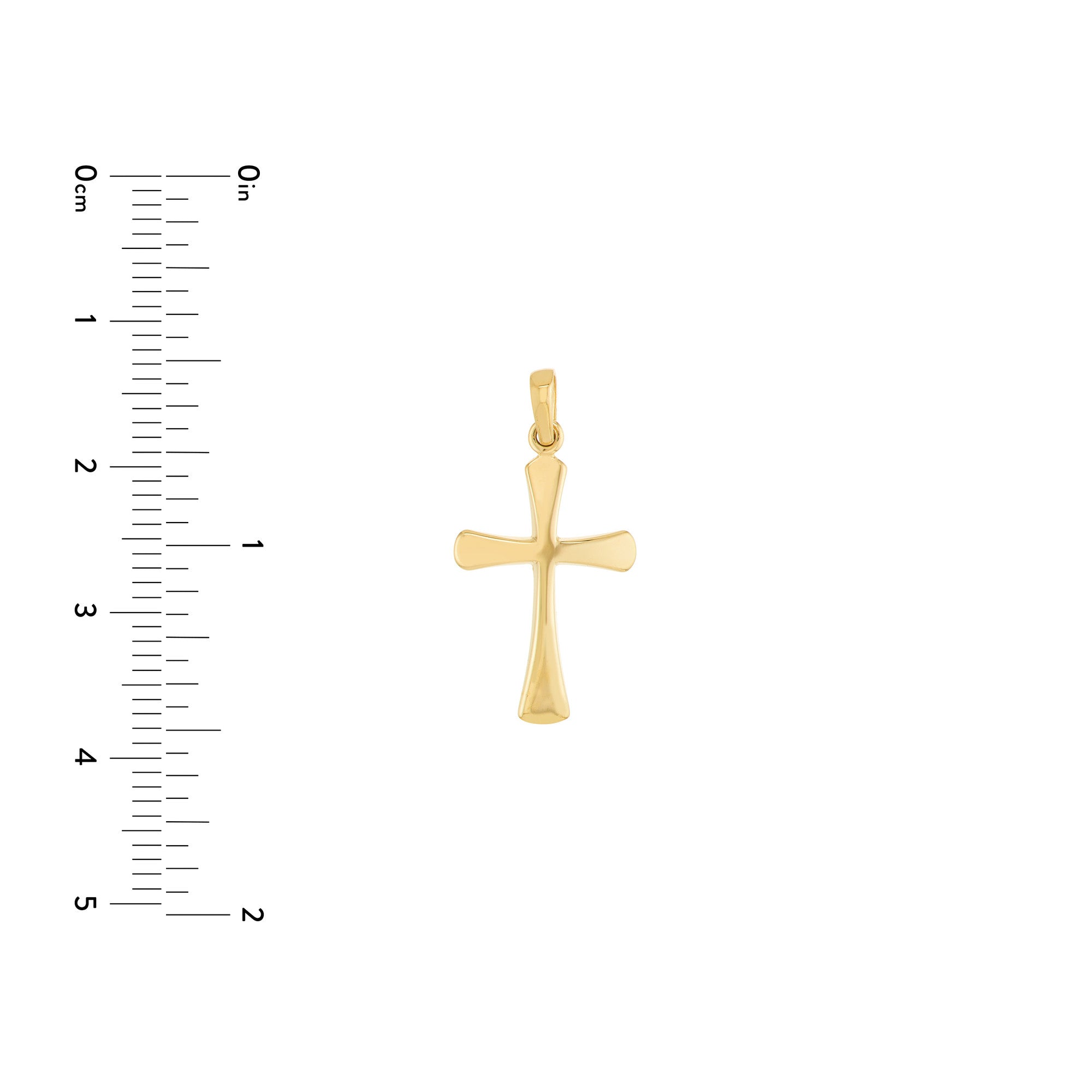 14K Yellow Gold Cross Pendant, Flared Edges, 1 Inch Length