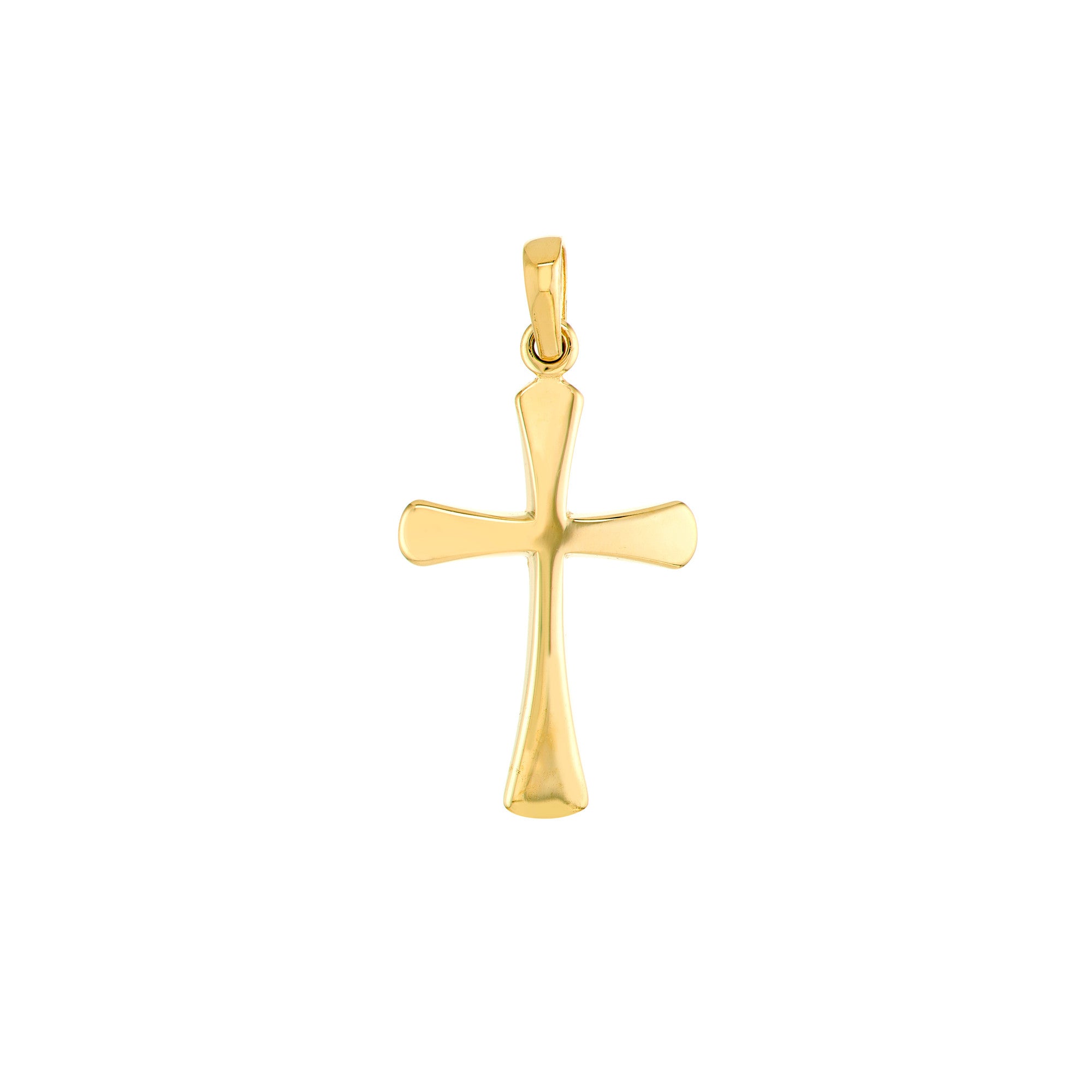 14K Yellow Gold Cross Pendant, Flared Edges, 1 Inch Length