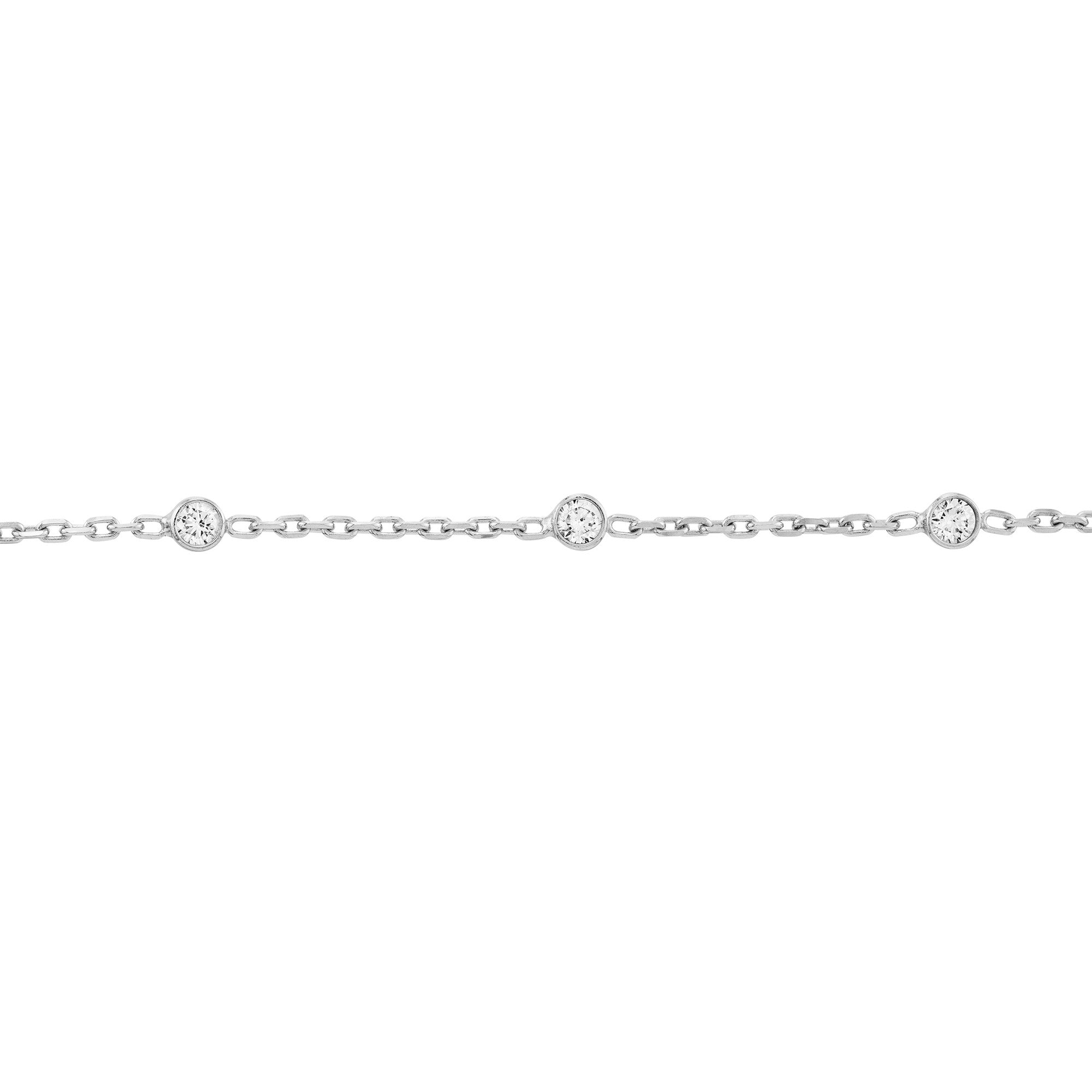 Sterling Silver Cubic Zirconia Station Chain Anklet, Adjustable 9-10 Inches