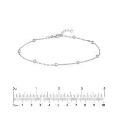 Sterling Silver Cubic Zirconia Station Chain Anklet, Adjustable 9-10 Inches
