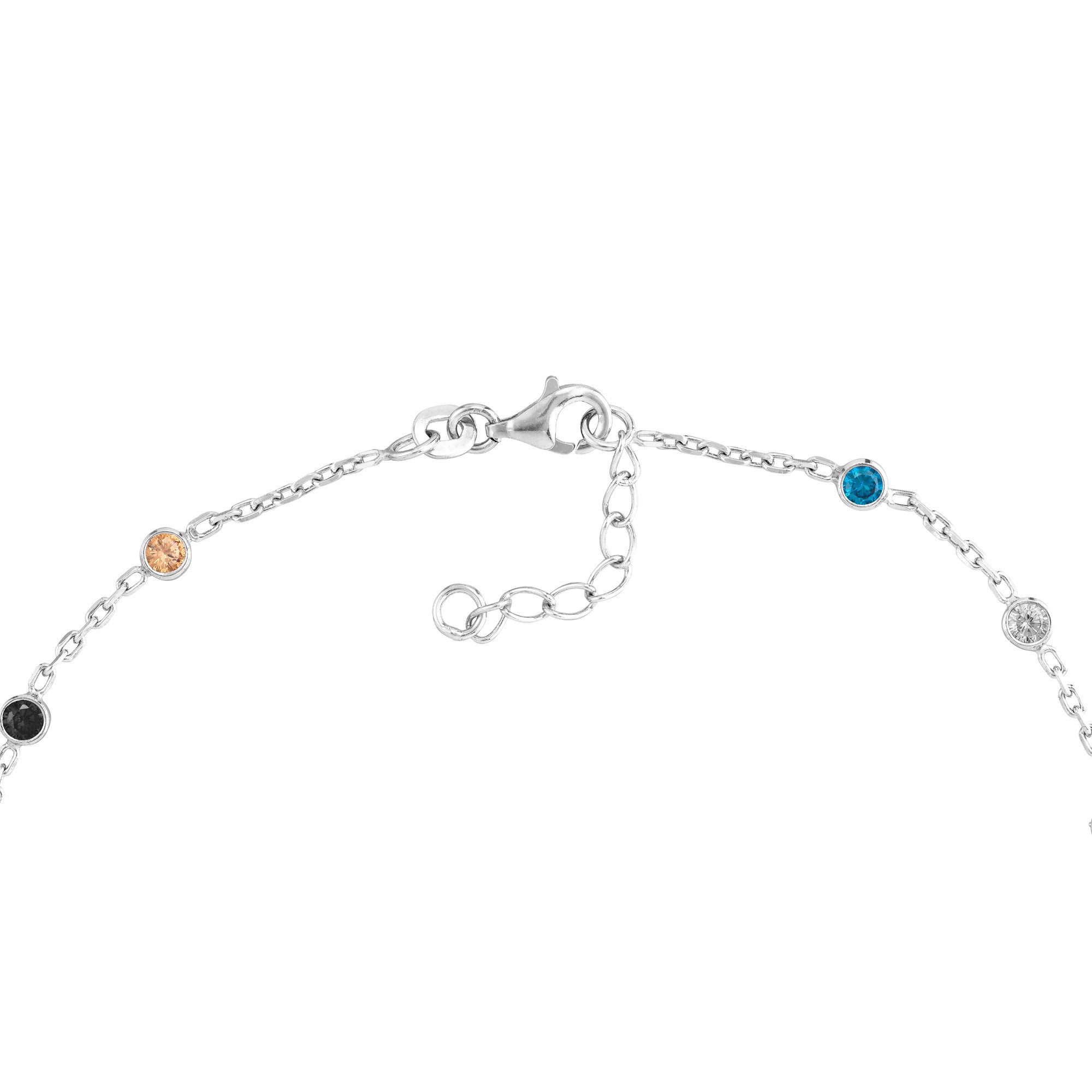 Sterling Silver Multi-Color CZ Chain Anklet, 10 Inch, Adjustable