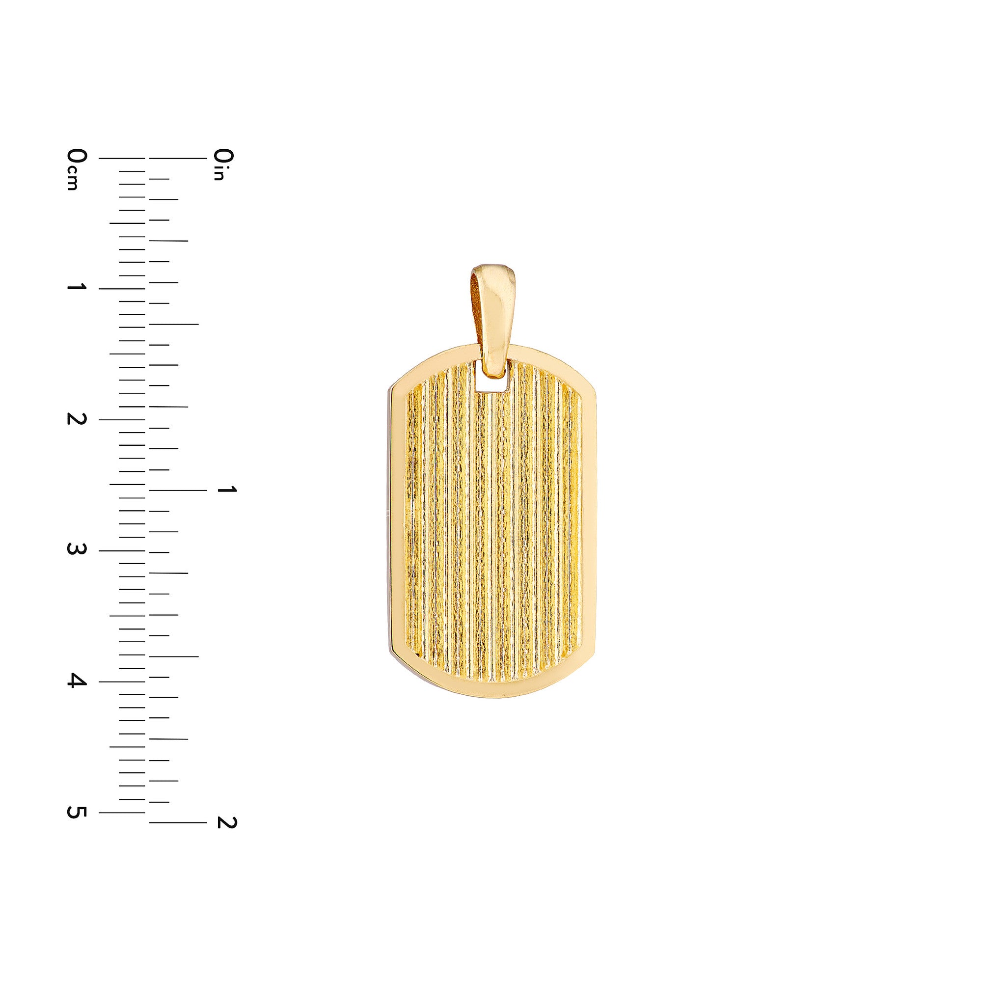 14K Yellow Gold Dog Tag Pendant, Ribbed Design, 1 Inch