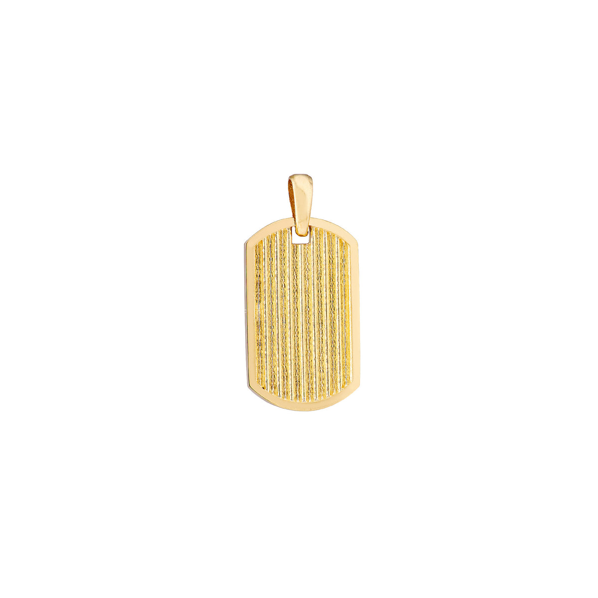 14K Yellow Gold Dog Tag Pendant, Ribbed Design, 1 Inch
