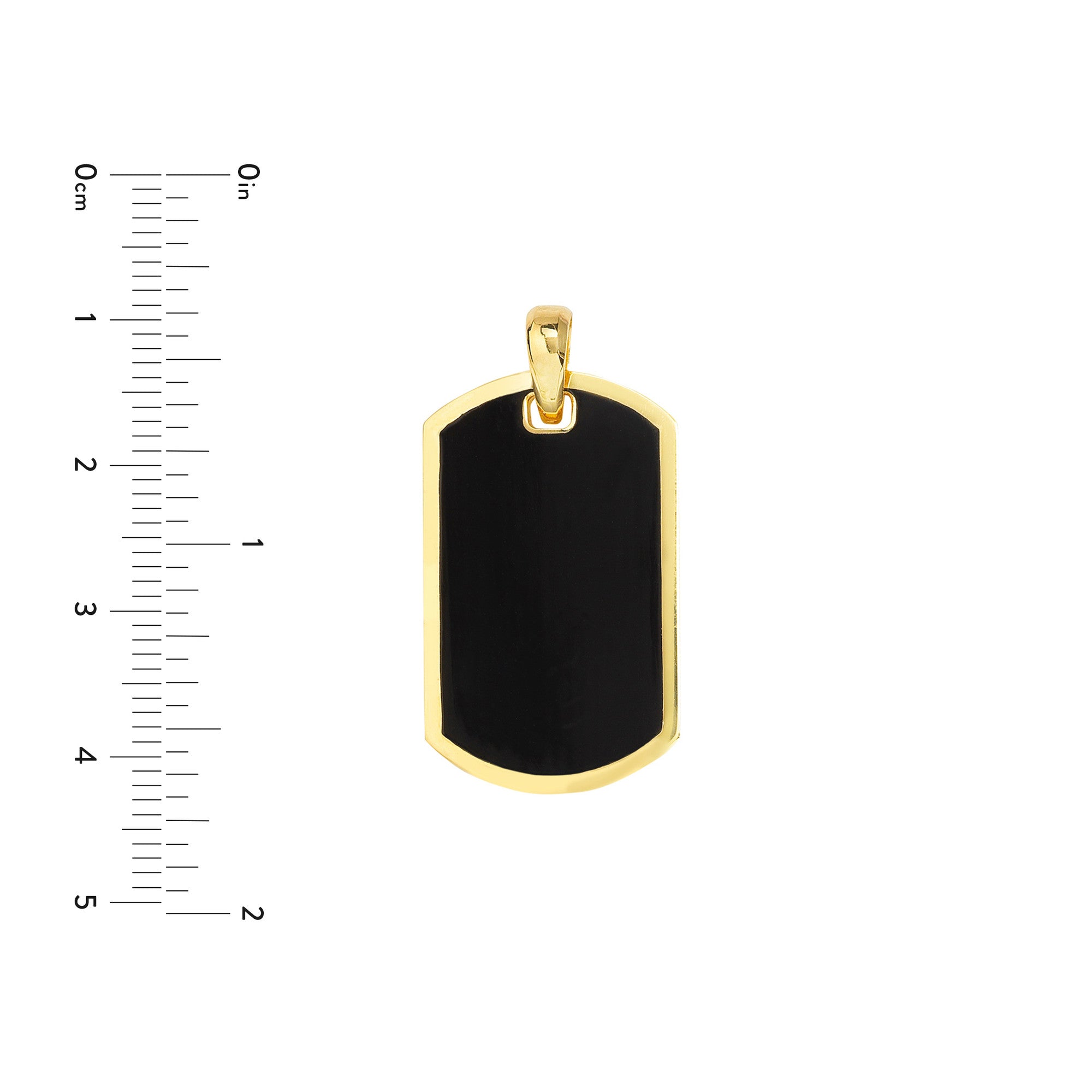 14K Yellow Gold Dog Tag Pendant with Black Enamel Border, 1 Inch Length
