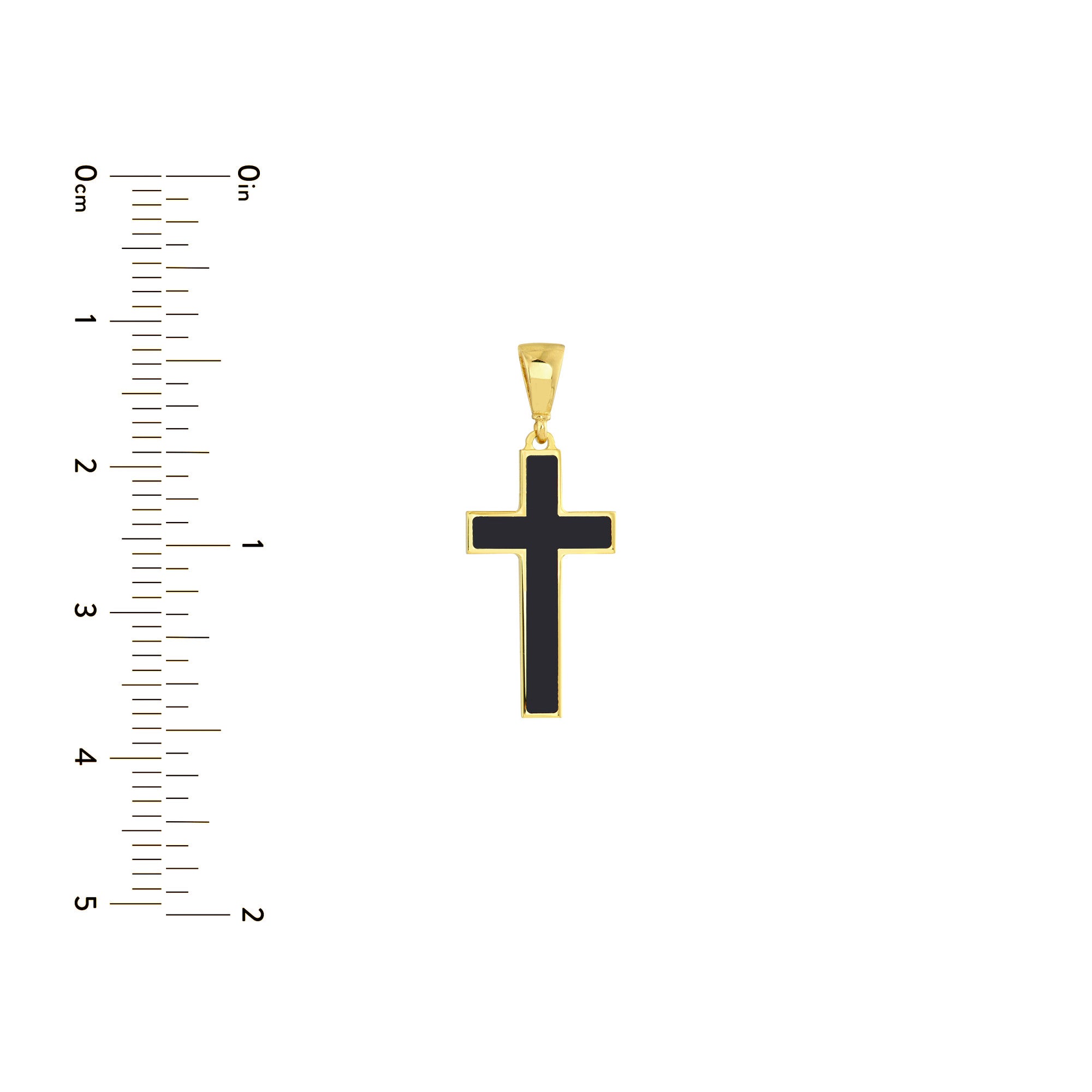 14K Yellow Gold Cross Pendant with Black Enamel, 1 Inch
