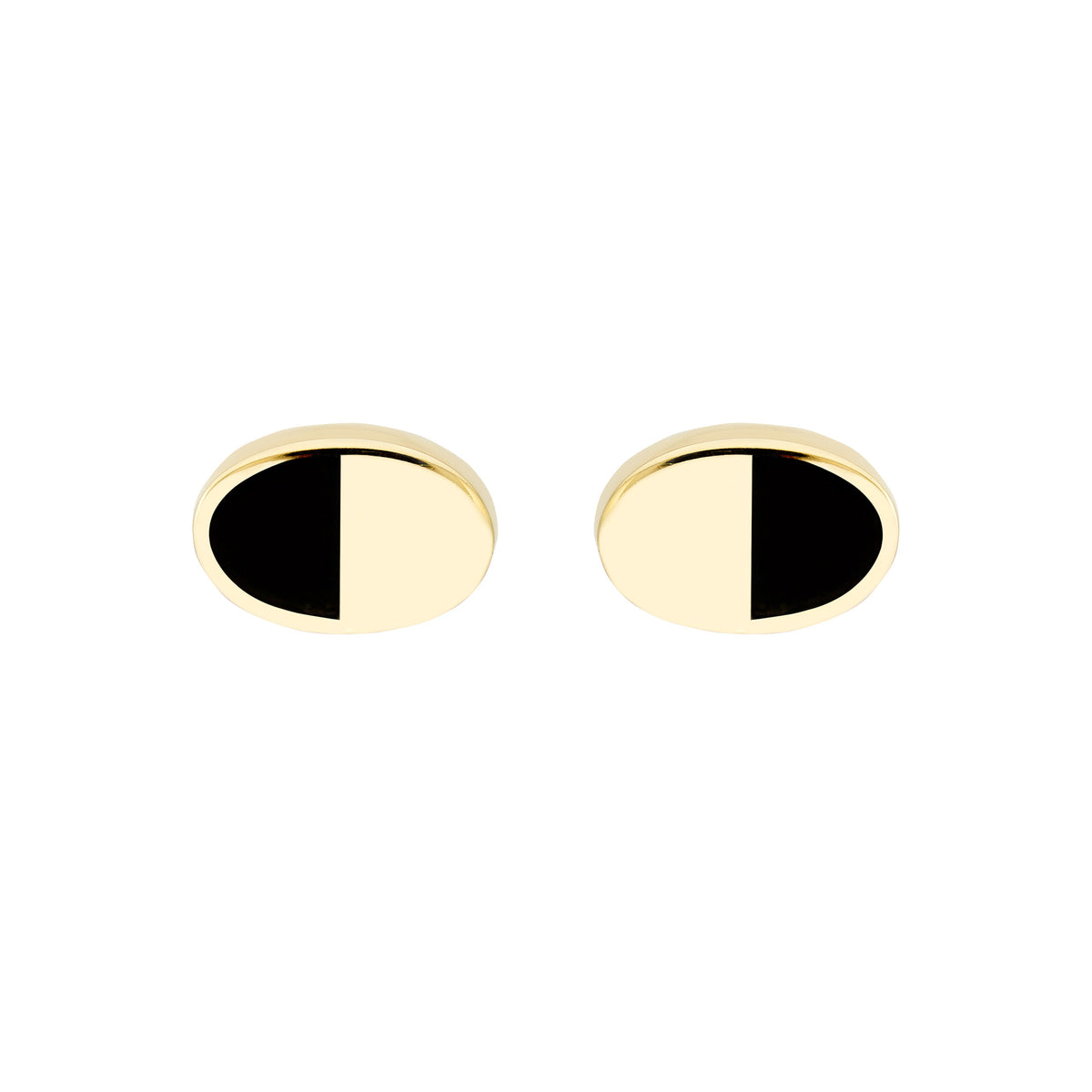14k Yellow Gold and Black Enamel Oval Stud Earrings, 6x4mm