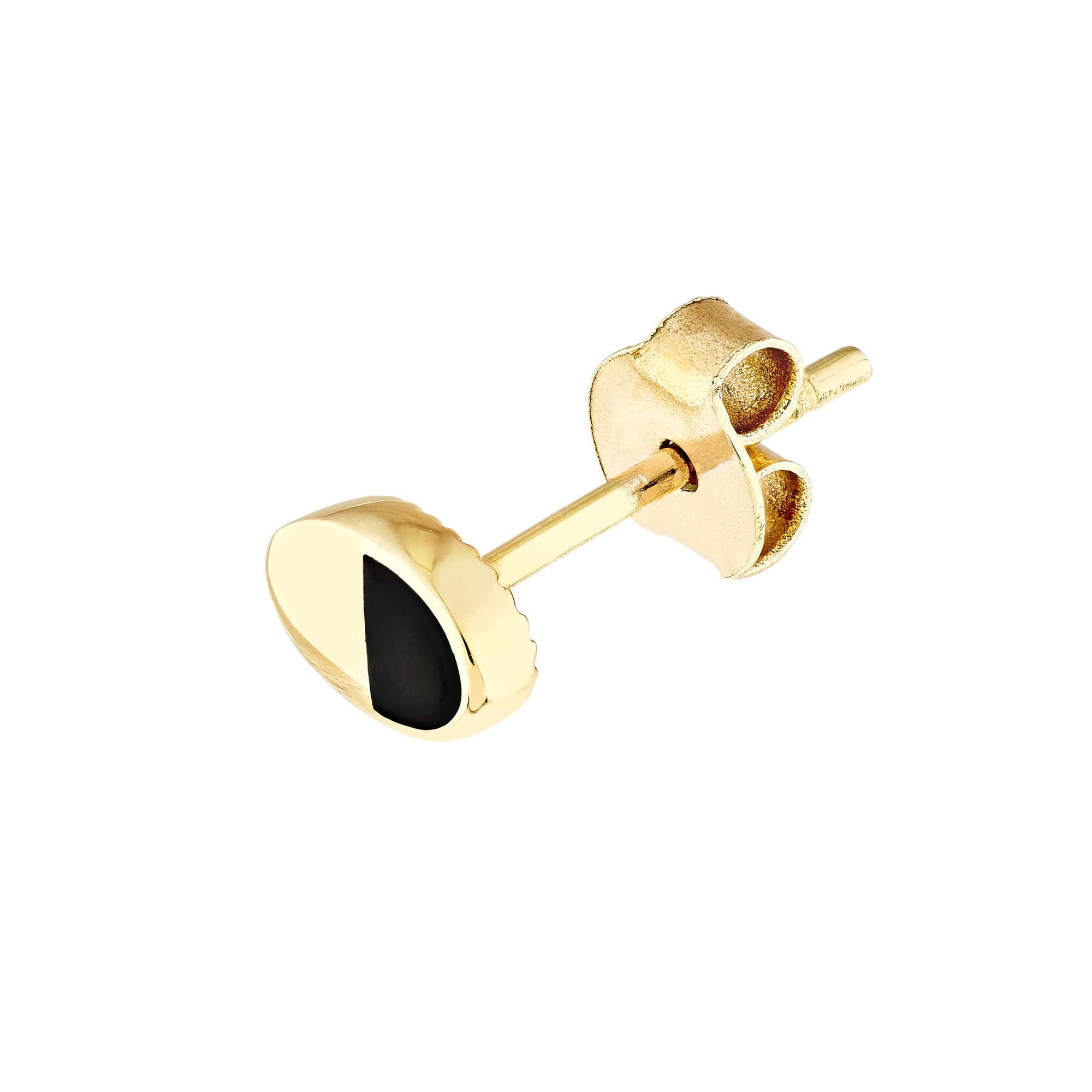 14k Yellow Gold and Black Enamel Oval Stud Earrings, 6x4mm