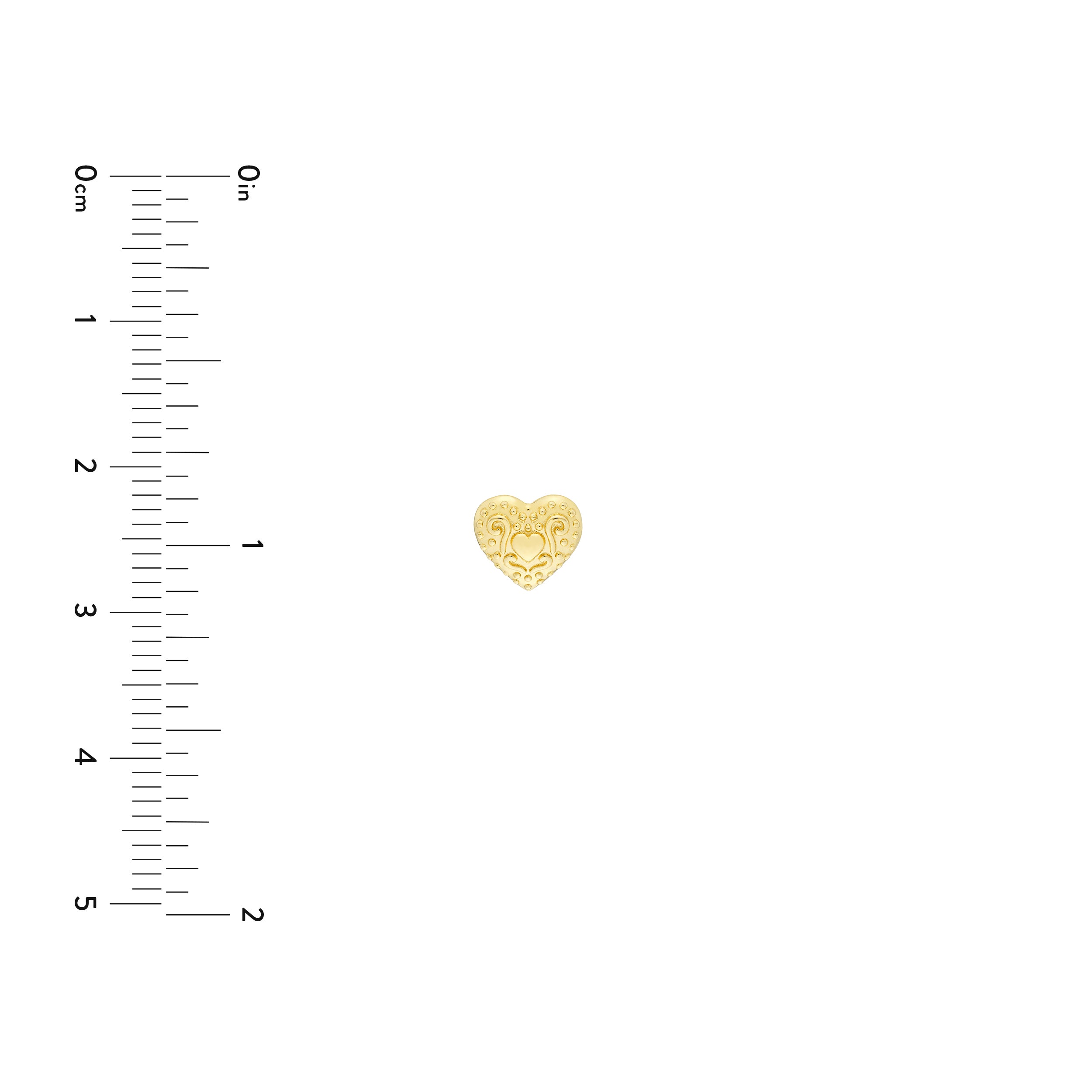 14K Real Yellow Gold Heart Pattern Stud Earrings, 8mm