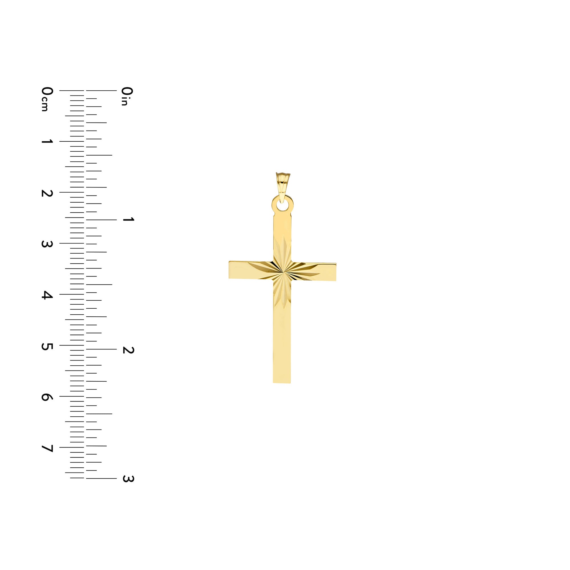 14K Yellow Gold Cross Pendant with Diamond-Cut Center Design, 35x15mm