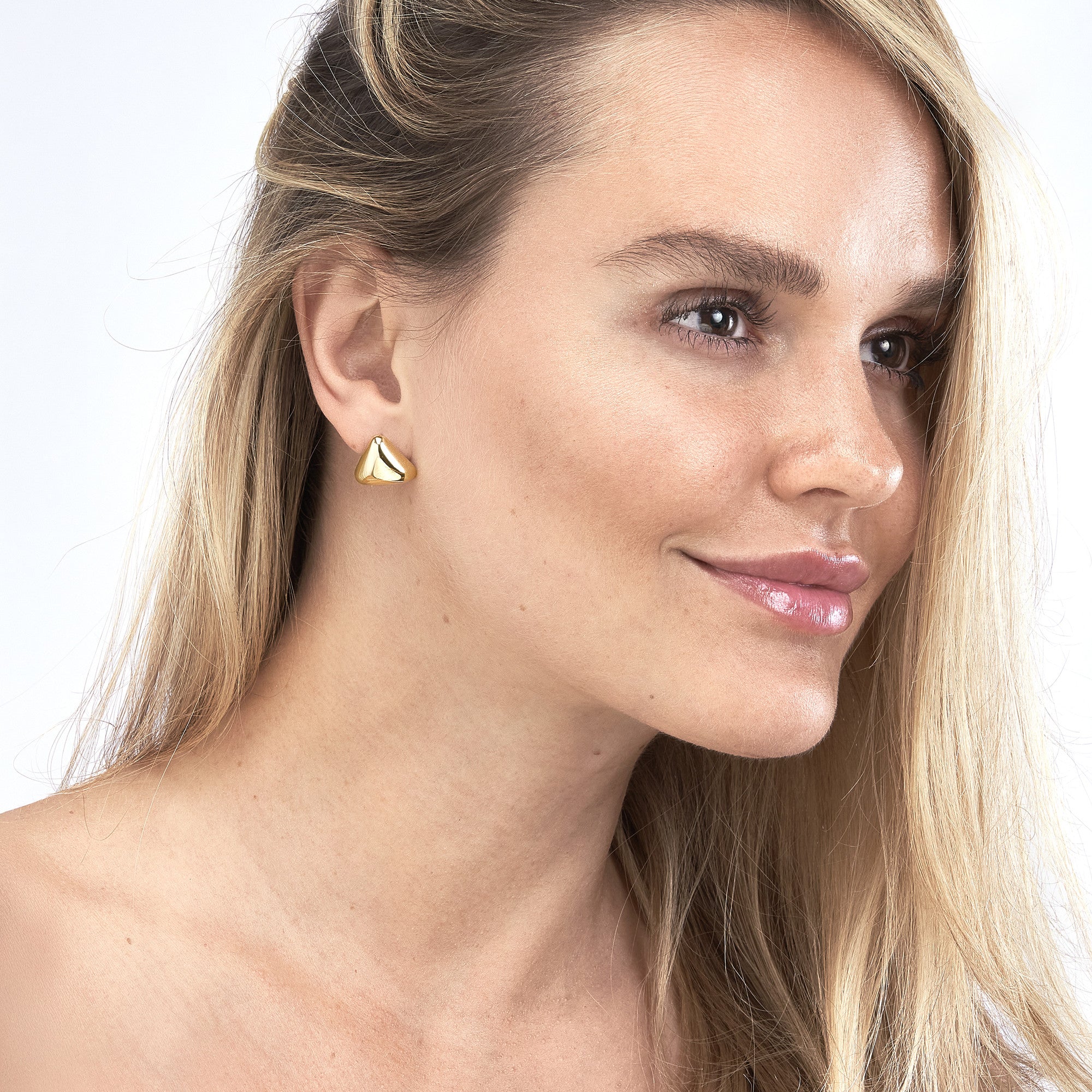 14k Yellow Solid Gold Triangular Stud Earrings,10mm
