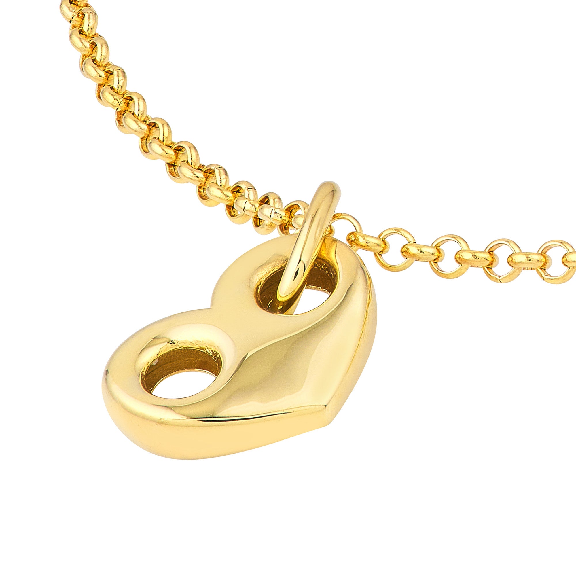 14K Yellow Gold Heart Charm Pendant, Puff Mariner Style, 18mm