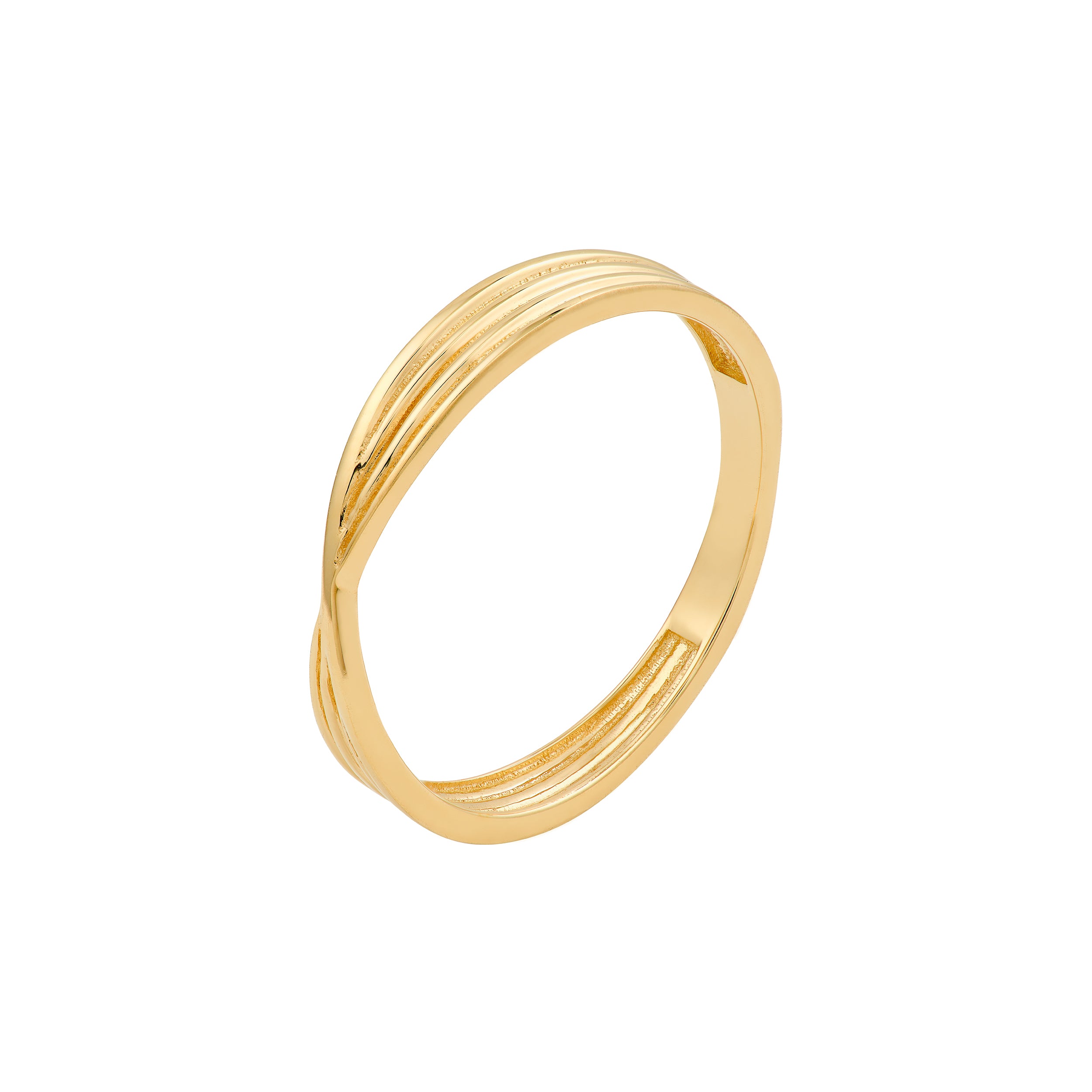 Real Solid 14k Yellow Gold Textured Pinched Band Ring