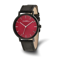 Chisel Mens Matte Black IP-plated Red Dial Watch