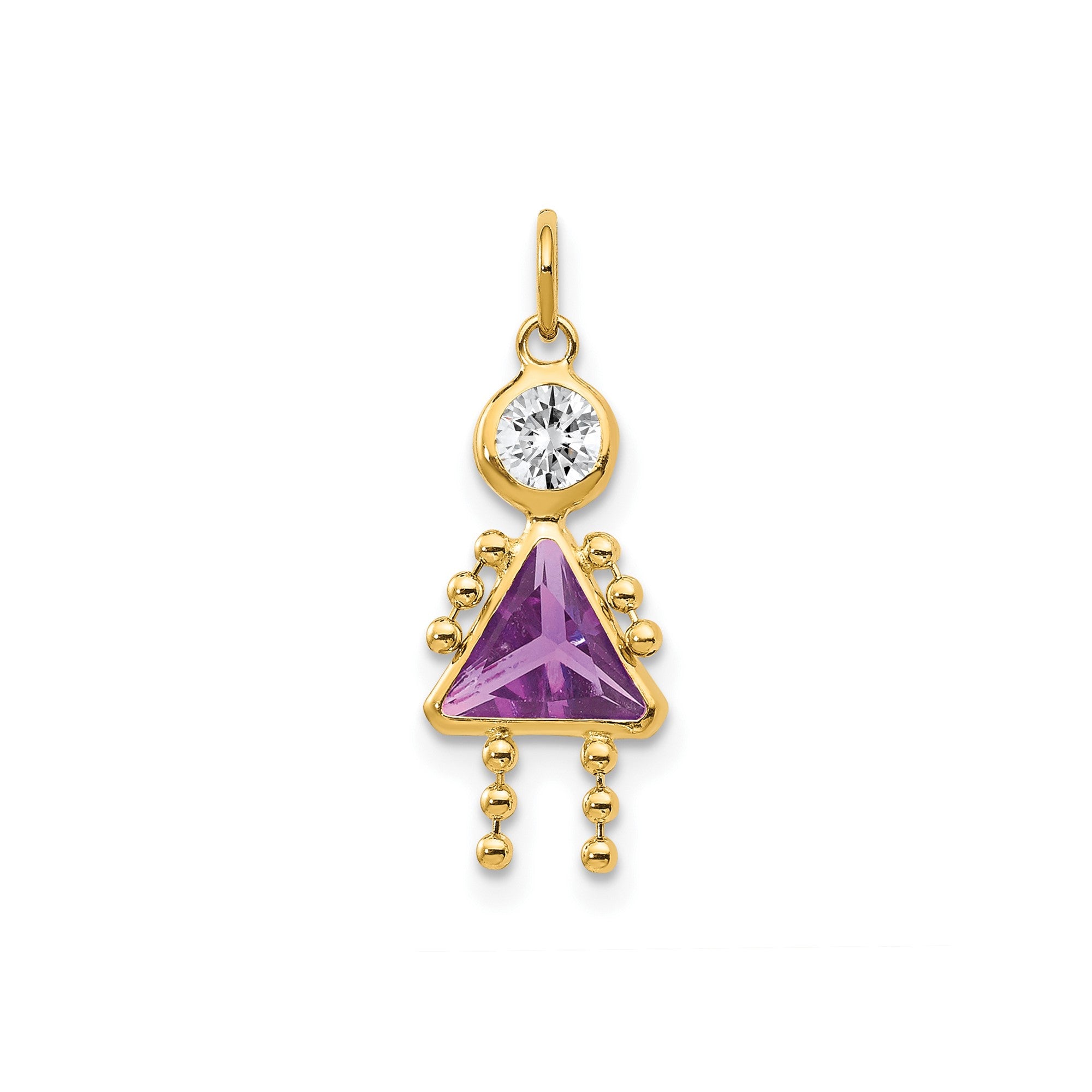 14k Yellow Real Gold Female Birthstone Pendant Charm , 20x10mm