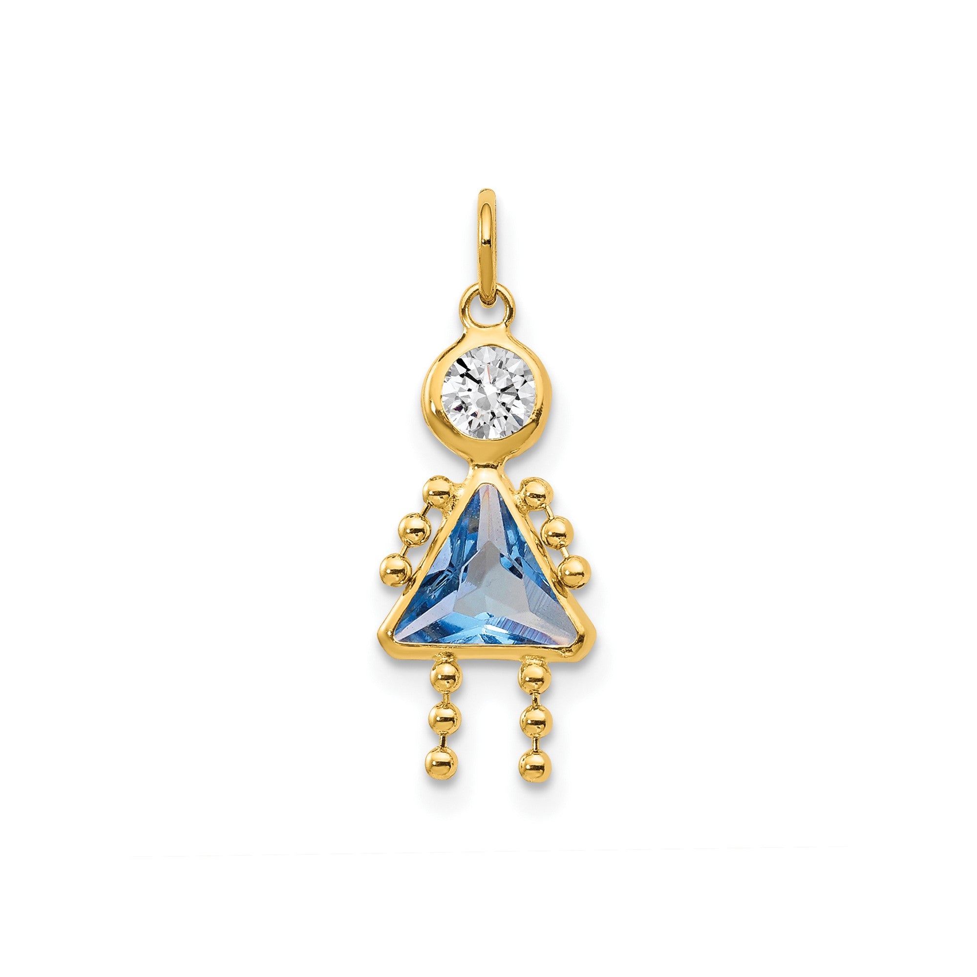 14k Yellow Real Gold Female Birthstone Pendant Charm , 20x10mm