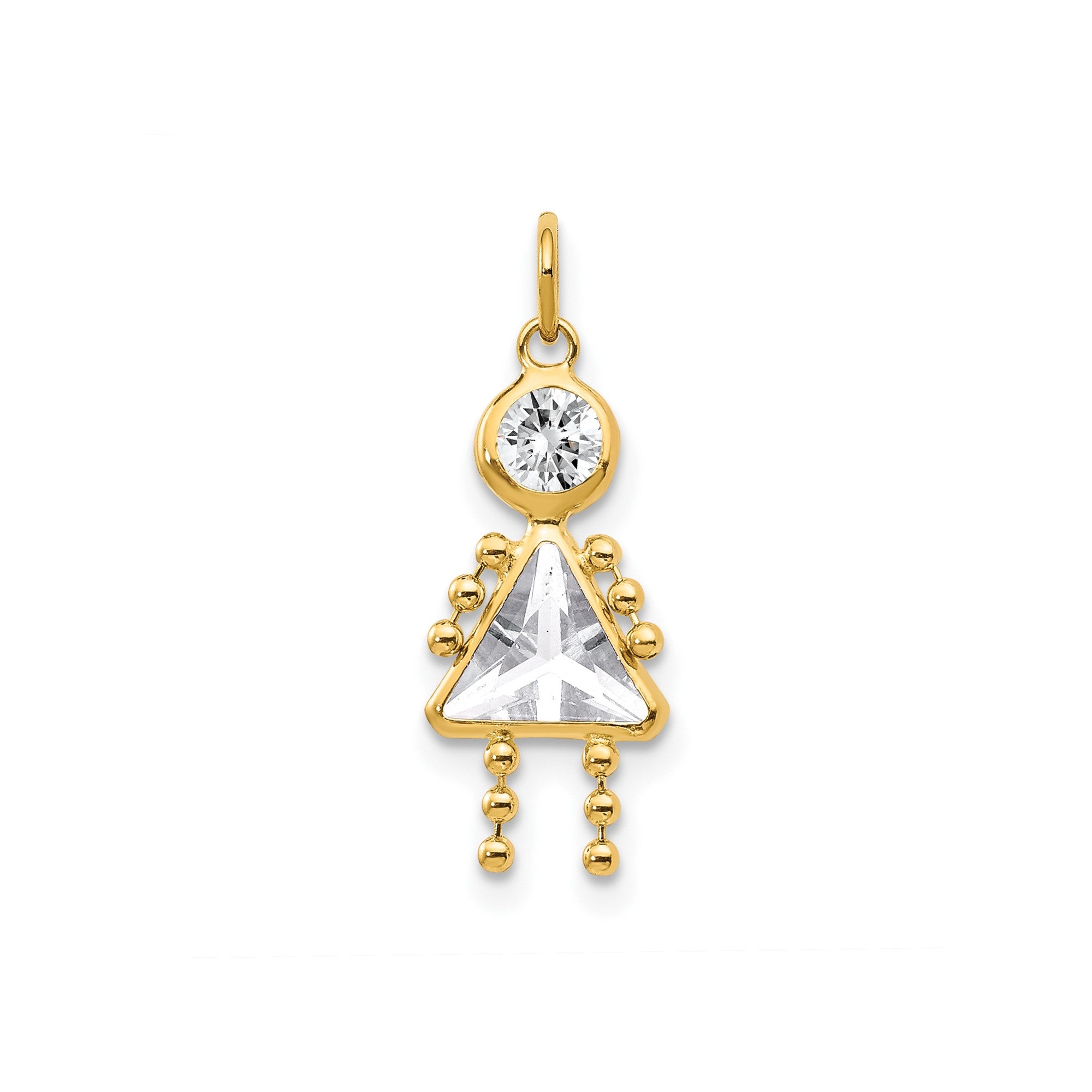 14k Yellow Real Gold Female Birthstone Pendant Charm , 20x10mm
