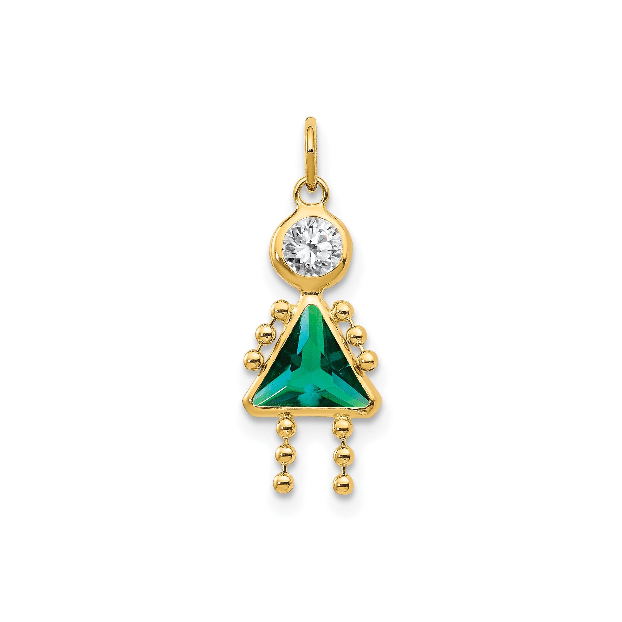 14k Yellow Real Gold Female Birthstone Pendant Charm , 20x10mm