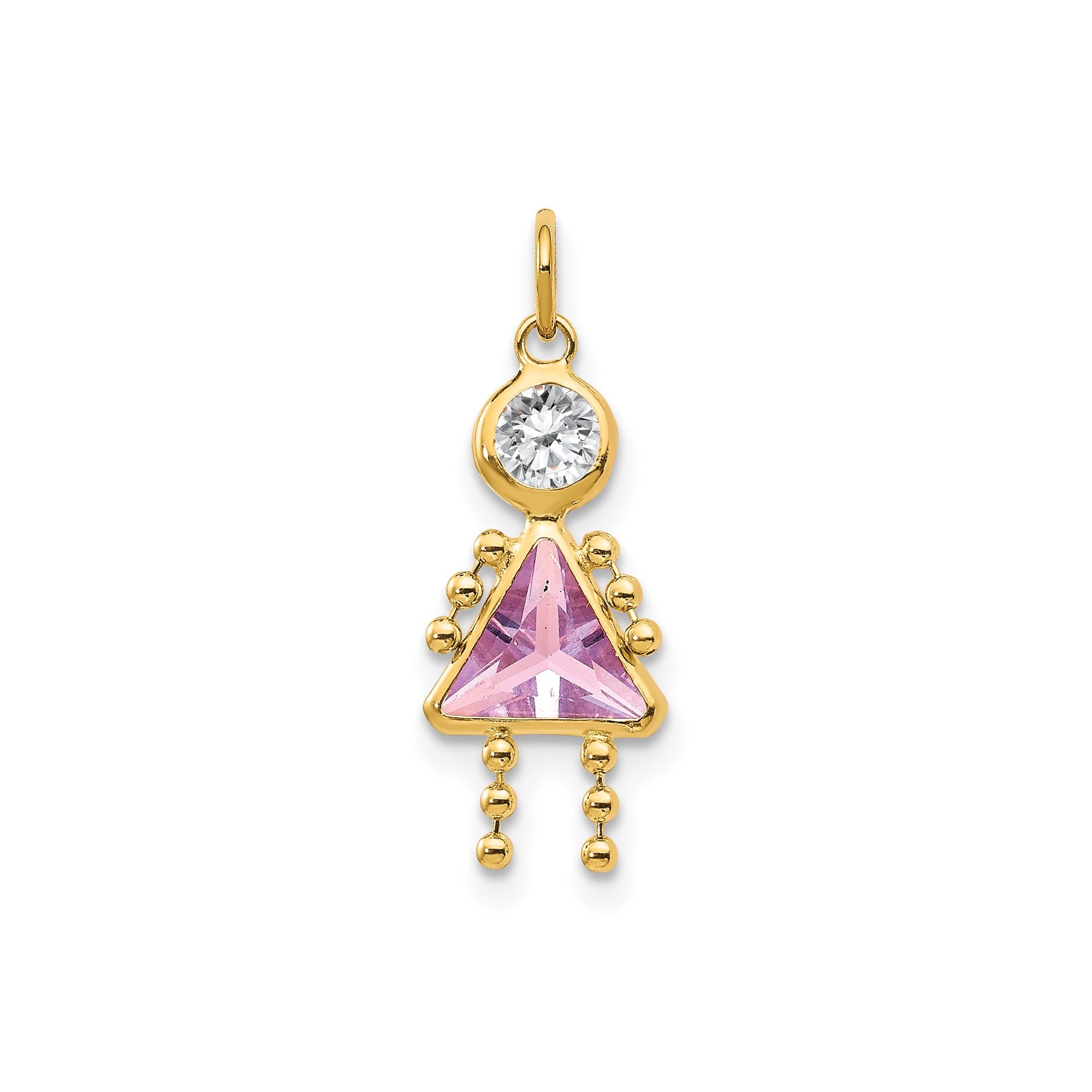 14k Yellow Real Gold Female Birthstone Pendant Charm , 20x10mm
