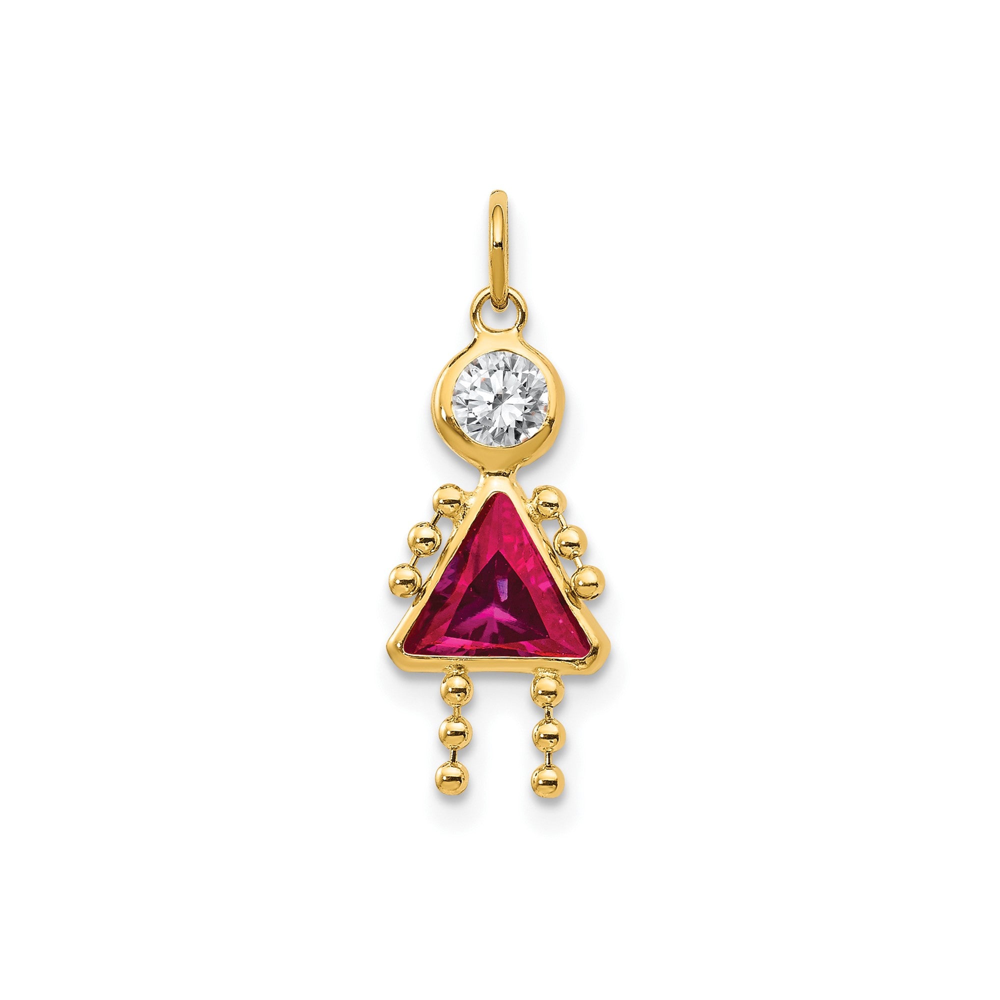 14k Yellow Real Gold Female Birthstone Pendant Charm , 20x10mm